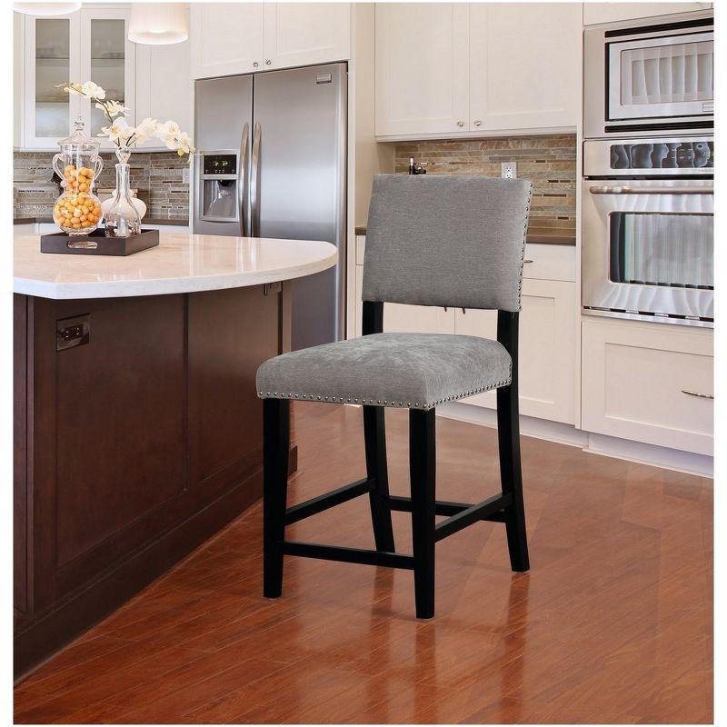 Linon Corey Dark Washed Velvet Upholstery Counter Height Barstool Gray: Stained Wood Legs, Microfiber, Footrest