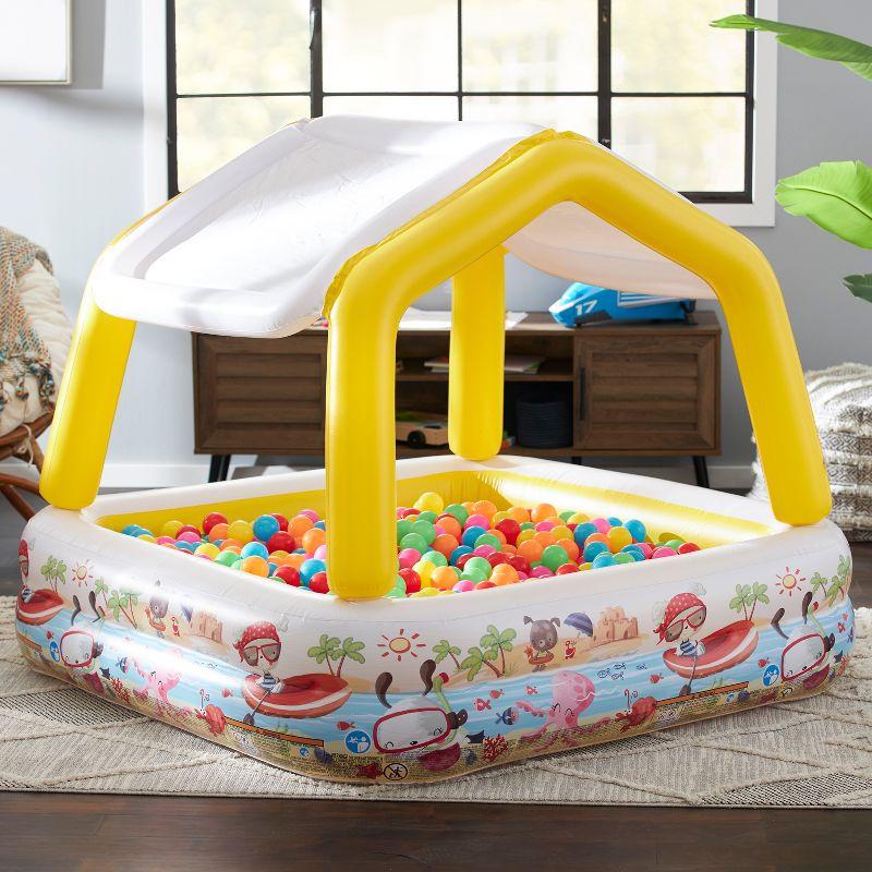 Intex 57470EP 5-Foot Square Kiddie Pool Inflatable Sun Shade Kids Swimming Pool With Canopy, Ocean Scene