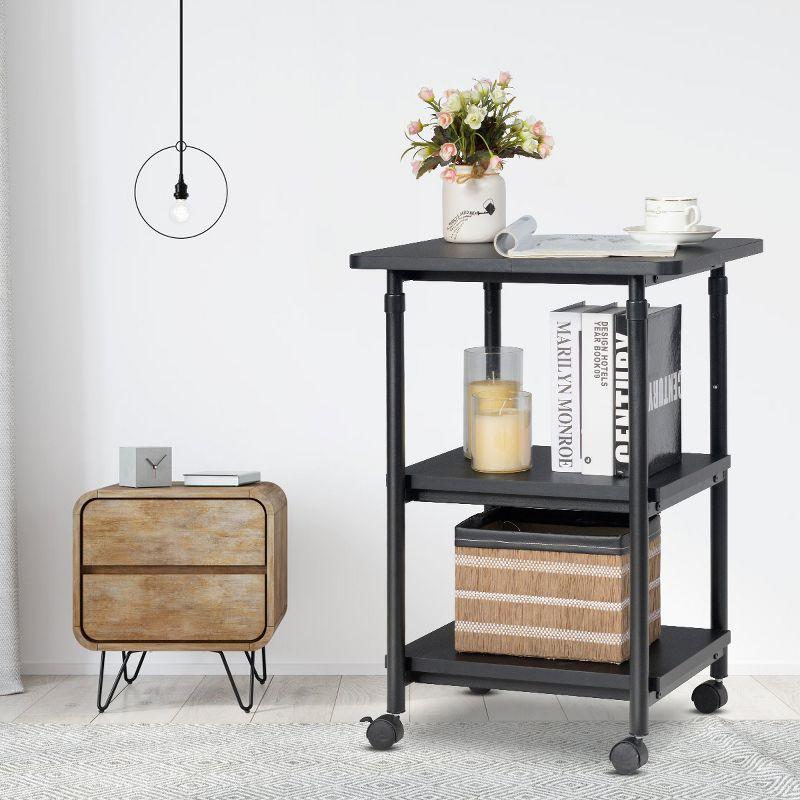 Tangkula 3-Tier Adjustable Rolling Under Desk Printer Cart with 3 Storage Shelves Printer Stand for home office Black