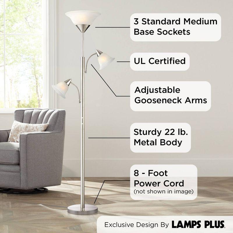 360 Lighting Jordan Modern Torchiere Floor Lamp with Side Lights 71 1/2" Tall Brushed Nickel Alabaster Glass Shade for Living Room Reading Bedroom