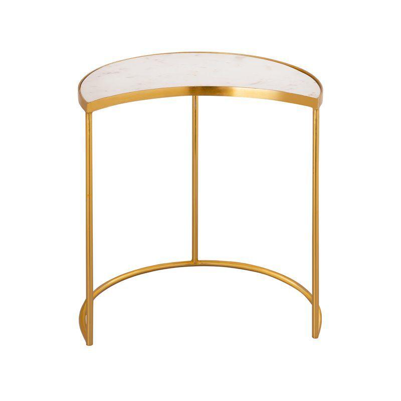 TOV Furniture Crescent 19"H Modern Iron Metal Side Table in White/Gold