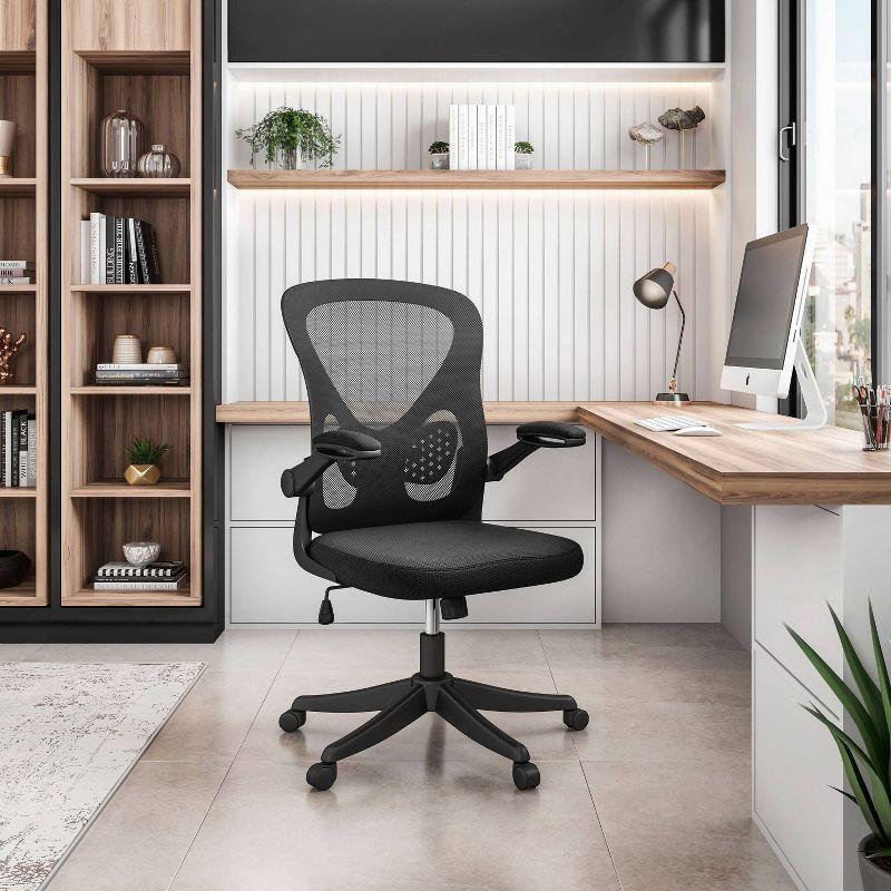 Techni Mobili Mesh Task Office Chair with Flip Up Arms Black - Techni Mobili: Ergonomic, Adjustable, Swivel, Nylon Frame