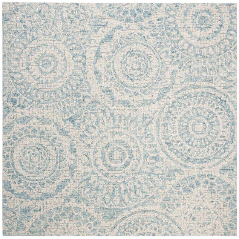 Abstract ABT205 Handmade Indoor Area Rug - Ivory/Blue - 6'x6' - Safavieh