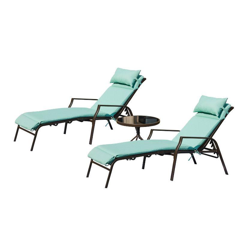 Aqua 3-Piece Outdoor Metal Chaise Lounge Set with Cushions