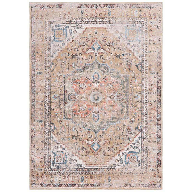 Gold and Beige Hand-Knotted Synthetic 4' x 6' Area Rug