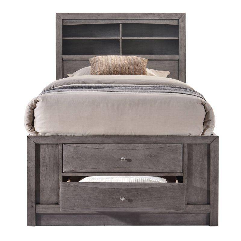 Picket House Furnishings Twin Madison Storage Bed Gray: Bedroom Furniture with Built-In Headboard Storage, Lacquered Finish