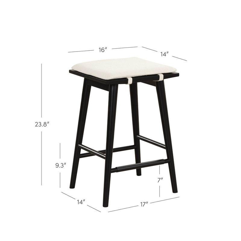 Nathan James Barker Wood and Boucle Counter Height Barstool Black: Linen Upholstered, 24.8" Tall