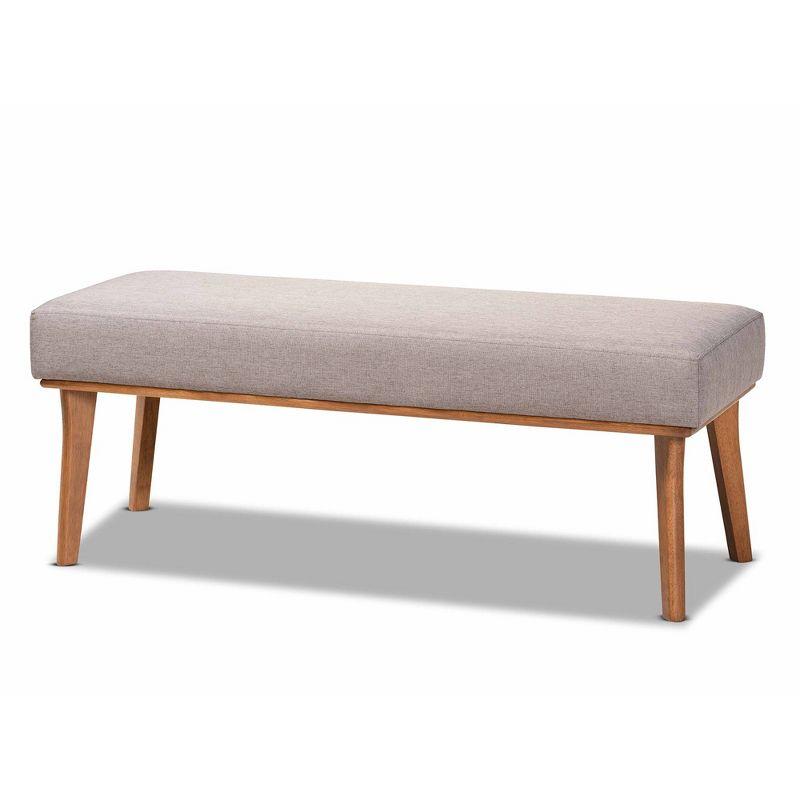 Baxton Studio 4pc Odessa Mid-Century Modern Fabric Upholstered Wood Dining Nook Set Walnut/Brown: Rectangle Table, Bench, 2 Chairs