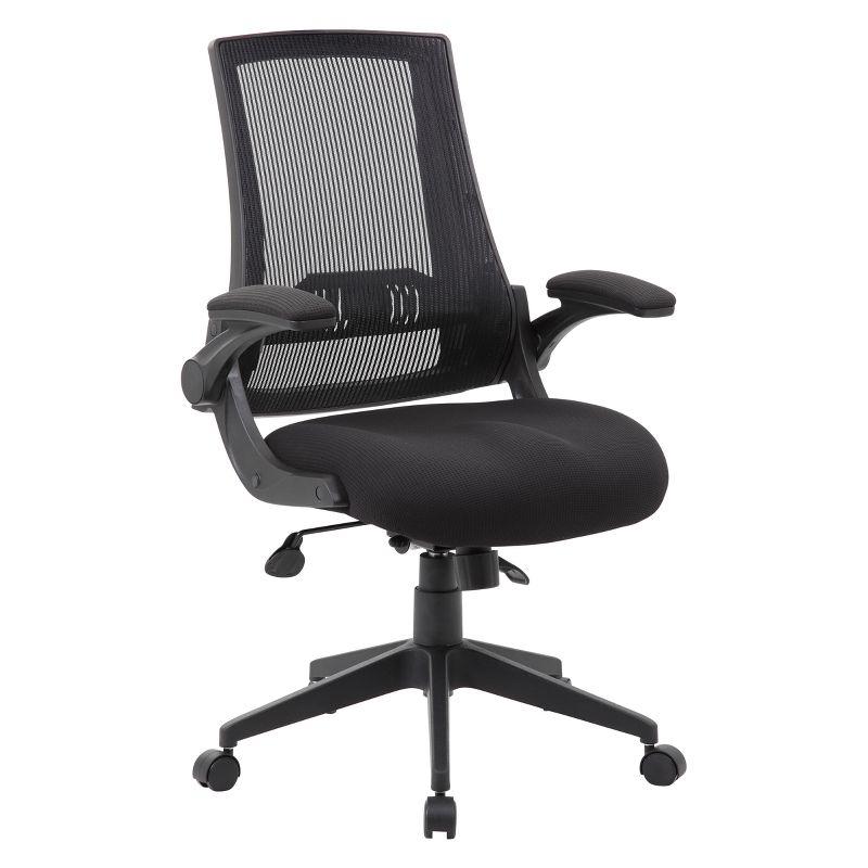 Boss Mesh Back Flip Arm Task Chair Black: Ergonomic Design, Nylon Base, Foam Padding, 275lb Capacity