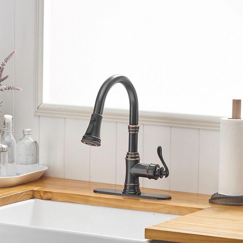 BWE Single-Handle Pull-Down Sprayer 3 Spray High Arc Kitchen Faucet With Deck Plate