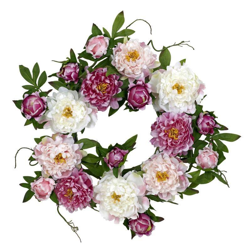 Nearly Natural 22-in Peony Wreath