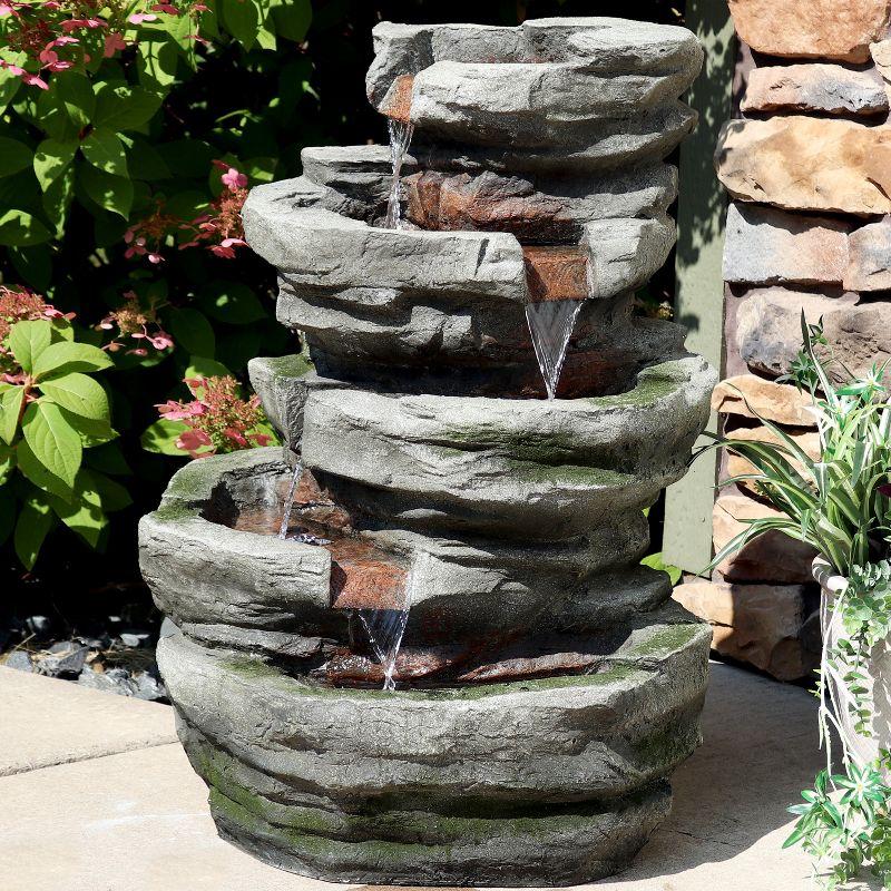 Sunnydaze 31"H Electric Polyresin and Fiberglass Lighted Cobblestone Waterfall Outdoor Water Fountain with LED Lights