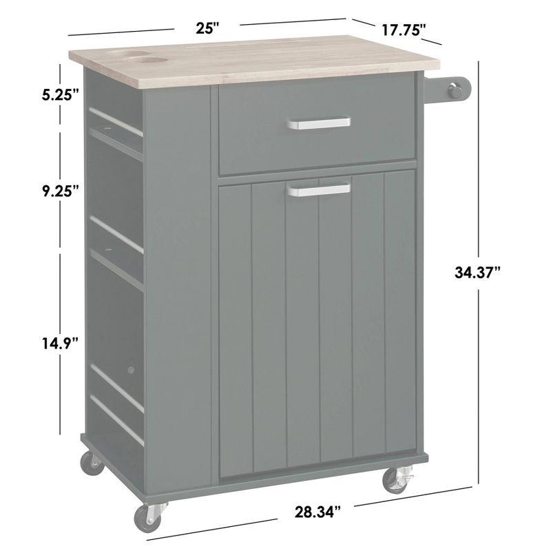 White MDF Kitchen Cart with Rubberwood Top and Spice Rack