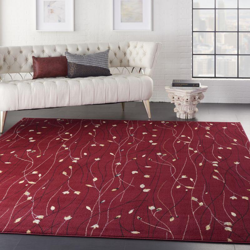 Floral Radiance Red and Grey 8' x 10' Synthetic Area Rug