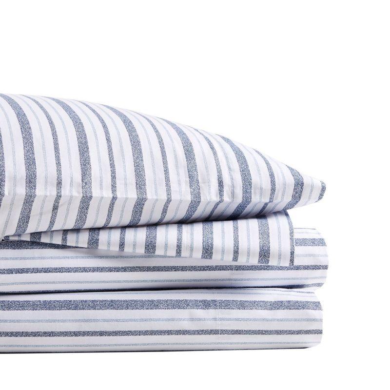 Queen Blue Stripe Cotton Percale Sheet Set