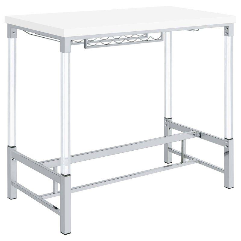 Coaster Norcrest Modern Pub Height Bar Table with Acrylic Legs and Wine Storage White High Gloss