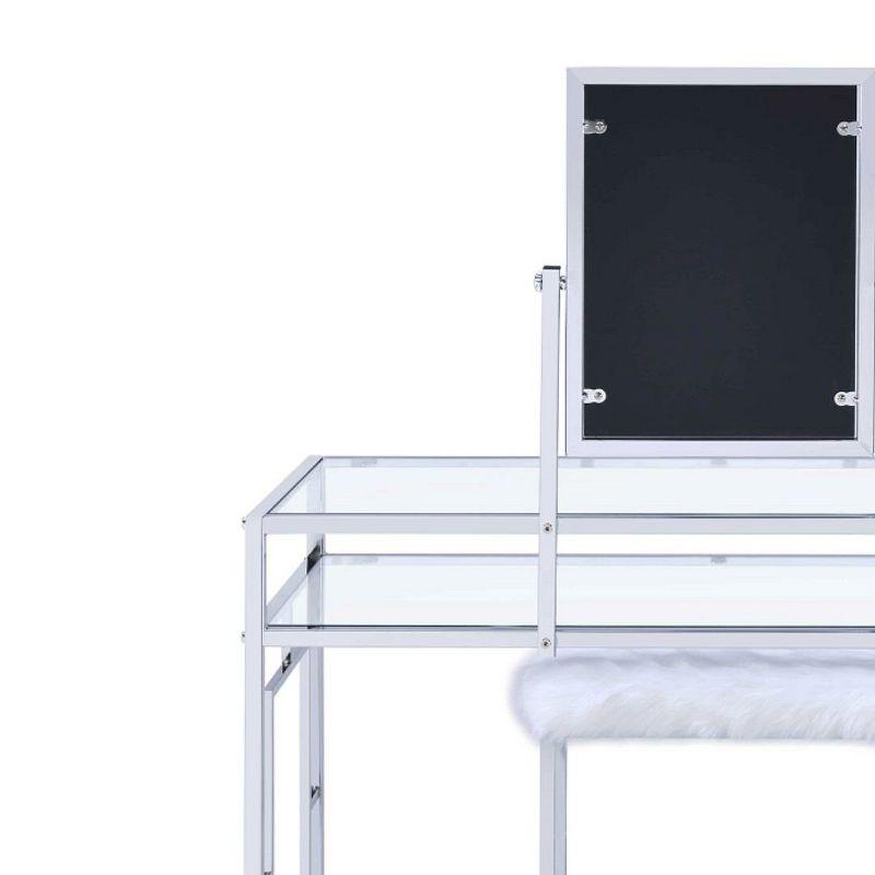 Acme Furniture Carenze Ii Vanity Table White Faux Fur/Chrome Finish