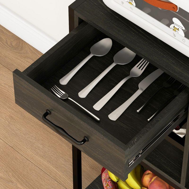 HOMCOM Kitchen Baker's Rack with Power Outlet, LED Lights, Microwave Stand with Storage Shelves, Wine Bottle Rack, Barn Door Cabinet, Distressed Gray