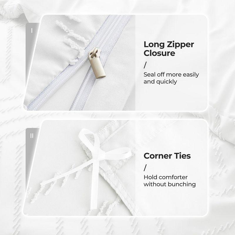 Peace Nest Tufted Clipped Jacquard Geometric Duvet Cover & Pillowcase Set, Wave White, Full/Queen, 90"x90"