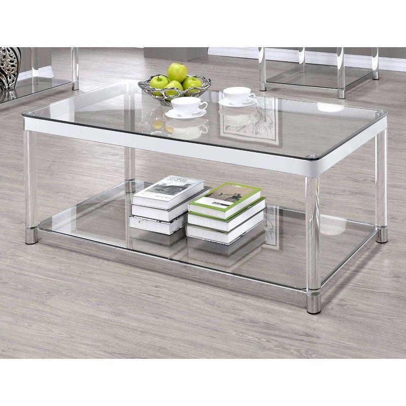 Elegant 48" Silver Metal & Glass Rectangular Coffee Table with Acrylic Legs