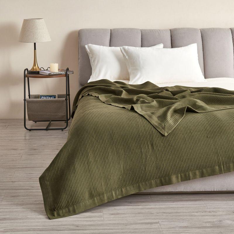 Twin Olive Green Cotton Knitted Blanket