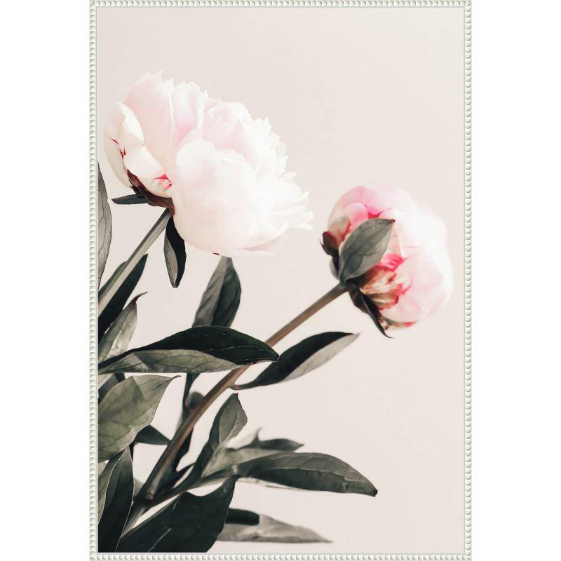 Beaded White Framed Peony Canvas Wall Art Print 23 x 33-in