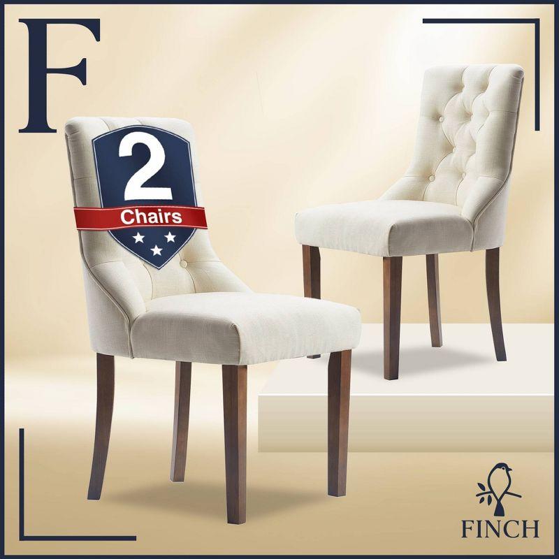 Elmhurst Cream Tufted Upholstered Dining Chairs with Wooden Legs, Set of 2