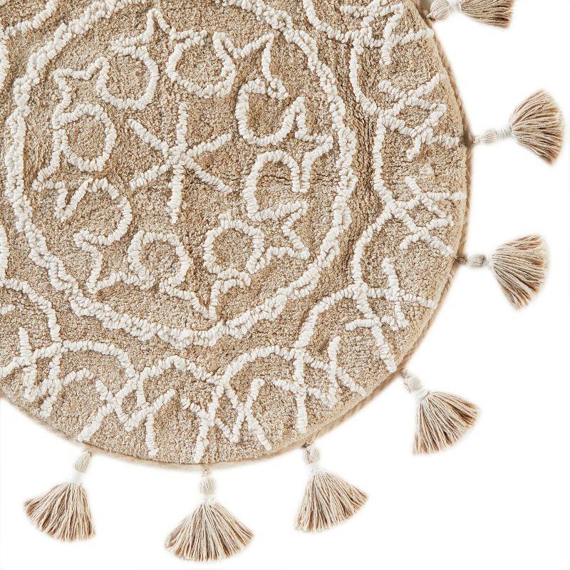 25" x 25" Medallia Round Bath Rug Natural - Saturday Knight Ltd.: Cotton Tufted, Hand Wash, Spray Latex Backing