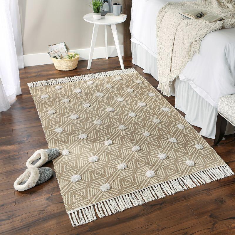 Design Imports Geometric Textured Fringe - Stone - 4 X 6 Ft