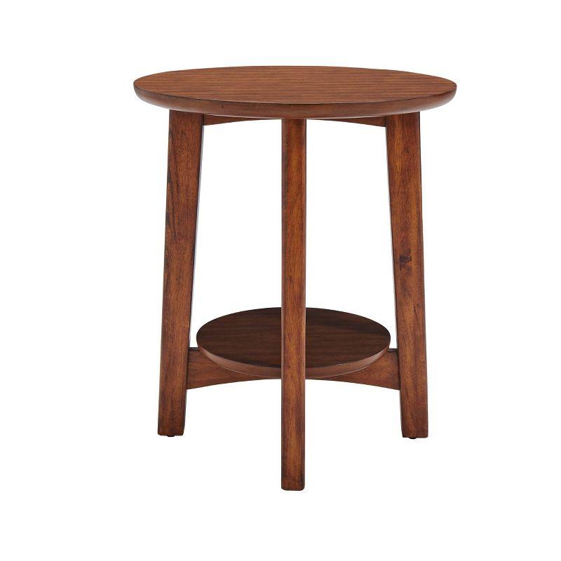 Monterey Round Mid Century Modern Wood End Table Chestnut - Alaterre Furniture: Tapered Legs, Floating Shelf