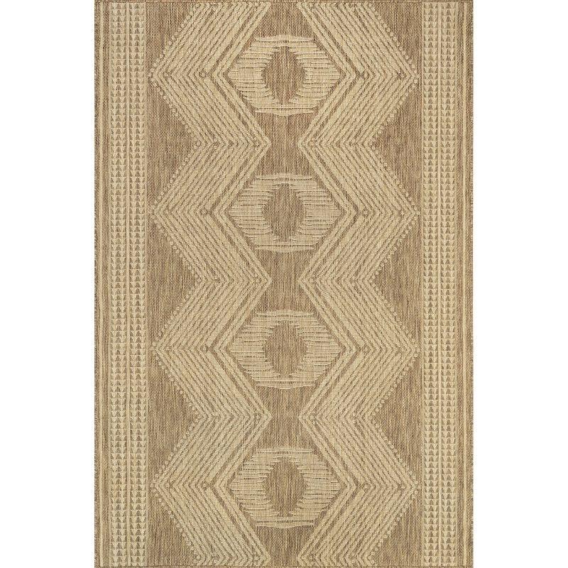 nuLOOM 4' x 5' Outdoor Geometric Area Rug, Stain Resistant, Weather Resistant, High Traffic, Patio, Balcony, Outside, Ranya Light Brown