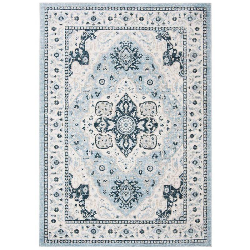 Isabella Light Blue and Cream 8' x 10' Synthetic Area Rug