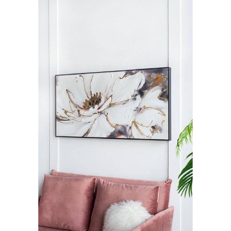 A&B Home Blooming Floral Framed Hand-Painted Wall Art - 24.5"W X 48"H X 2“L - Black Frame - Cream/Gray