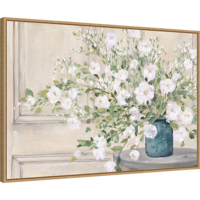 33" x 23" White Bouquet by Julia Purinton: Amanti Art Framed Canvas Print - Modern Botanical Decor