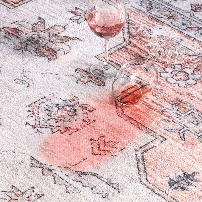 Elegant Light Pink Medallion 4' x 6' Washable Synthetic Rug