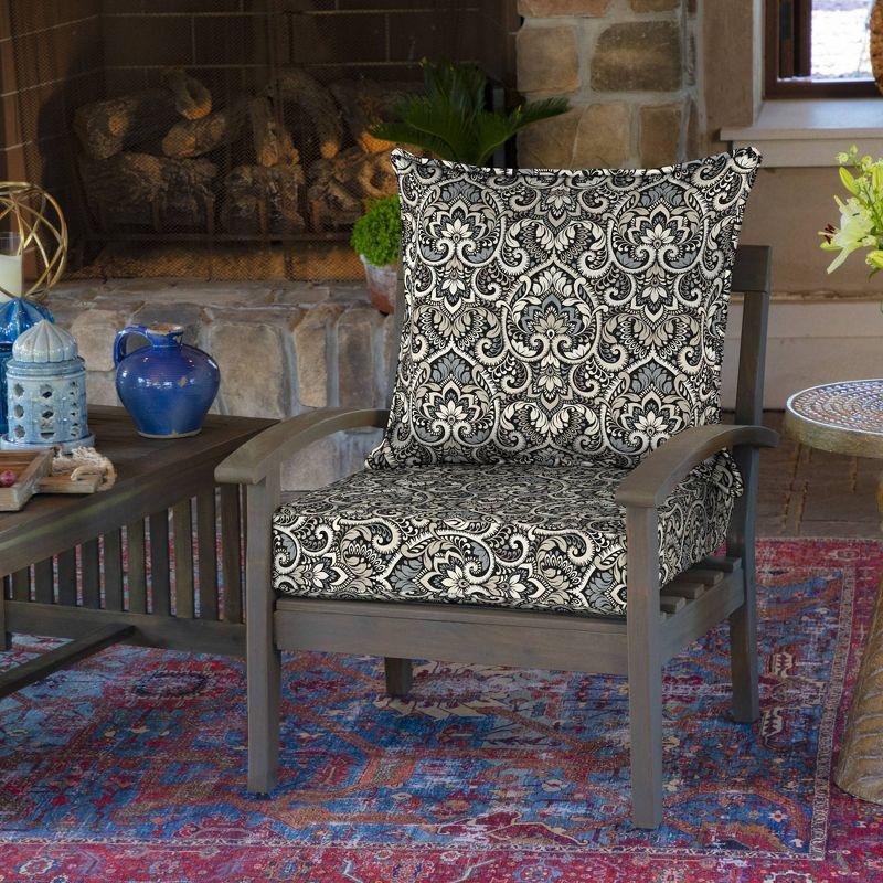 Arden 24"x24" Outdoor Deep Seat Set Black Aurora Damask: Water-Resistant, UV-Protected, Zippered Polyester Fiber Cushions