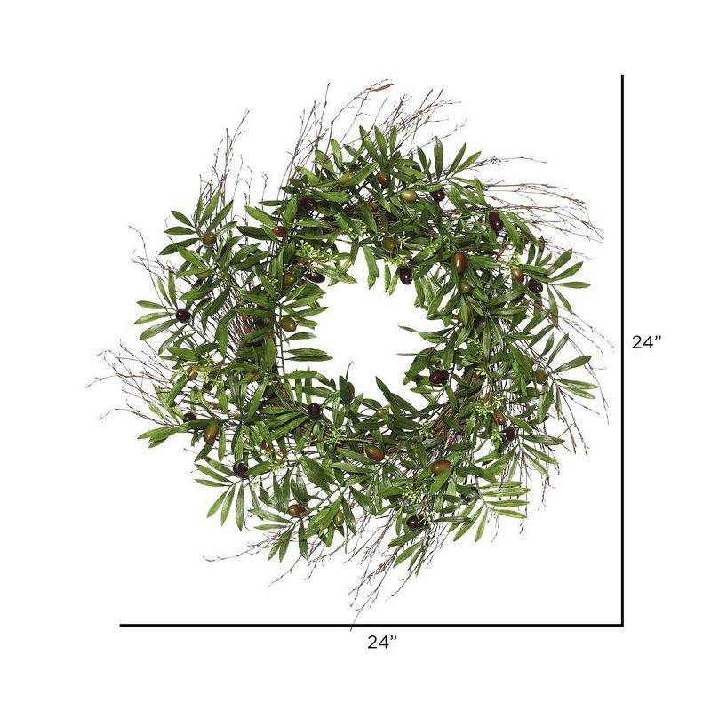 Artificial Olive Leaf Wreath (24") - Vickerman: Indoor Faux Floral Decor, Polyester, Spring Theme