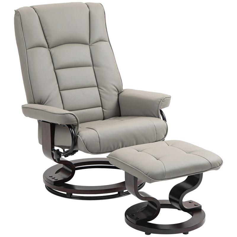 Gray Faux Leather Swivel Recliner with Ottoman and Wood Frame