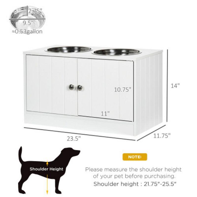 PawHut Elevated Dog Bowls with Storage Cabinet Containing 44L Capacity, Large Raised Dog Bowl Stand Pet Food Bowl Dog Feeding Station, White