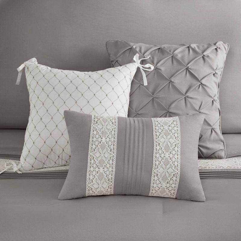 Gray Queen Microfiber 7-Piece Comforter Set with Decorative Crochet