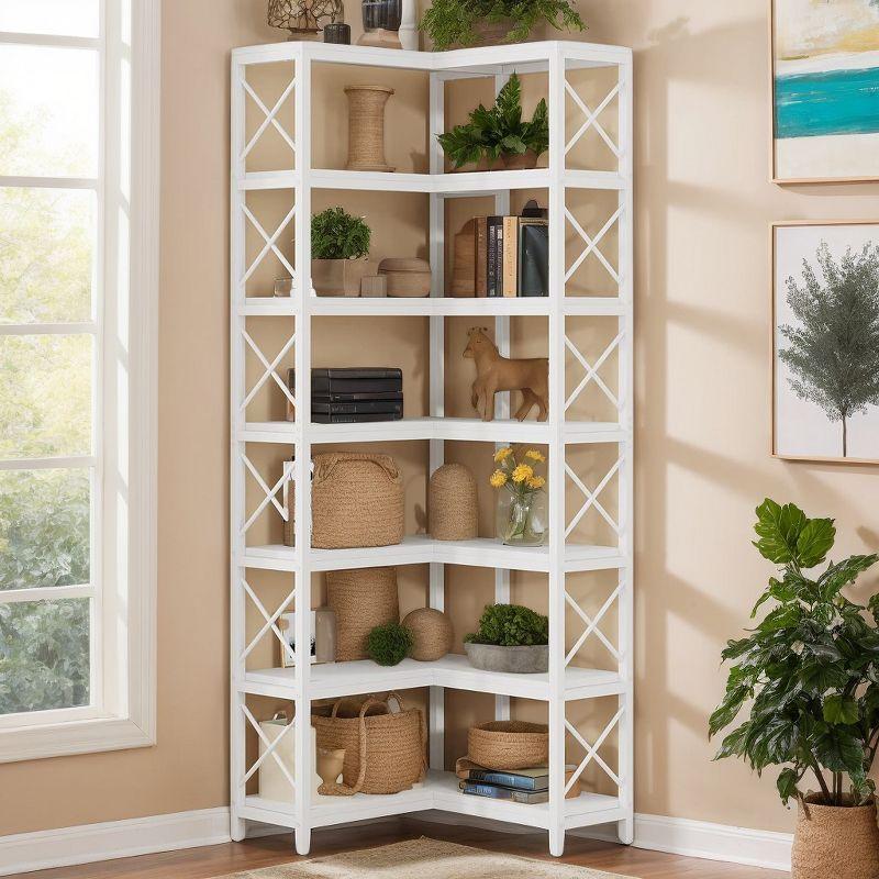 Tribesigns 7-Tier L-Shaped Bookshelf, Wood Corner Etagere Bookcase, Freestanding Display Shelving Unit, White