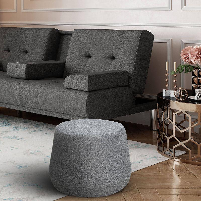 Thimble-Shaped Gray Sherpa Fabric Round Ottoman