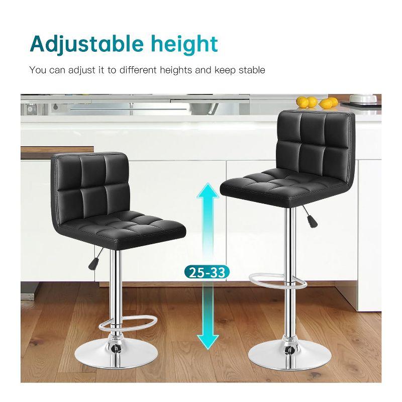 FDW Bar Stool Height Adjustable Swivel Stool with Back PU Leather Kitchen Counter Stools Set of 2 Dining Chairs, Black