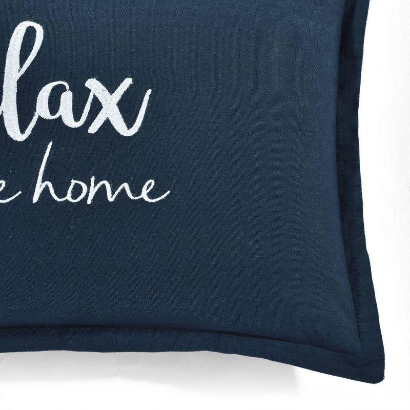 Cozy Navy 13" x 20" Embroidered Cotton Lumbar Throw Pillow Cover