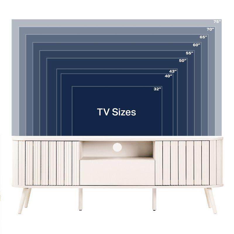 JONATHAN Y Damien 70 in. Farmhouse Curved TV Stand with Drawer and Storage Doors Fits TVs up to 75 in. with Cable Management, Off-White