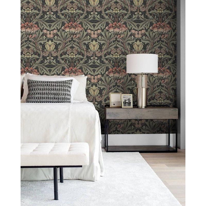 NextWall Acanthus Floral Peel and Stick Wallpaper Charcoal Gray: Vintage Botanical Vinyl, Self-Adhesive, Washable, 30.75 Sq Ft Coverage