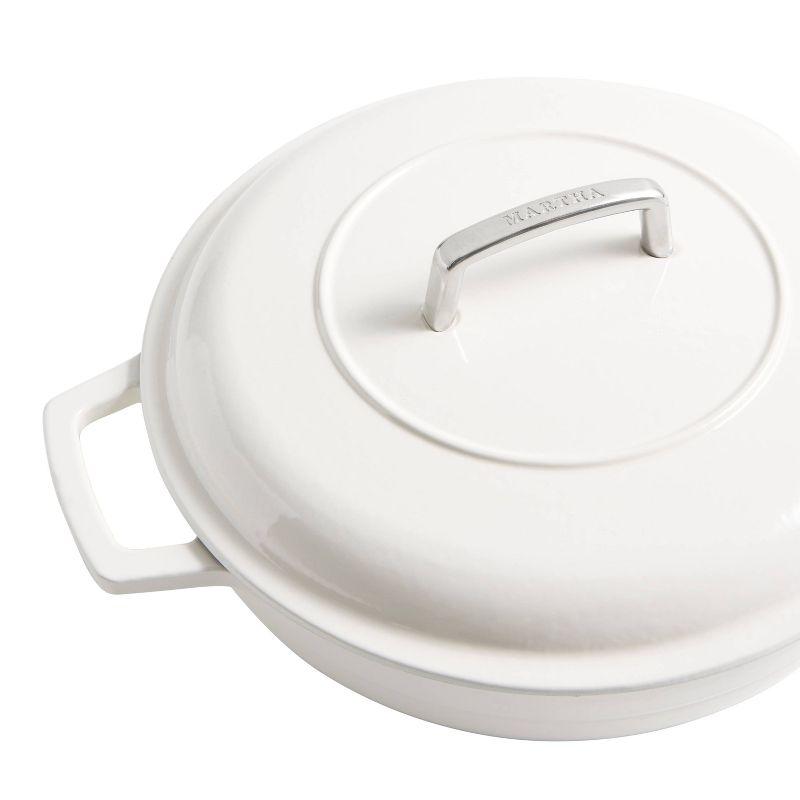 White Enameled Cast Iron Round Braiser with Lid