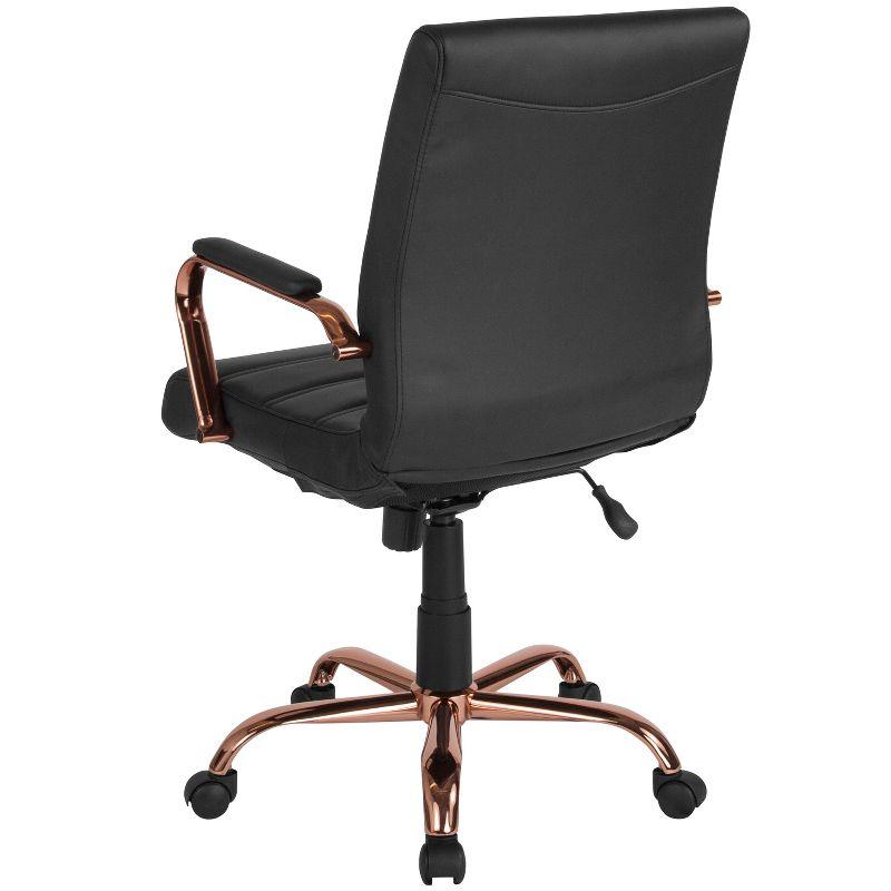 Emma and Oliver Mid-Back Black LeatherSoft Executive Swivel Office Chair - Rose Gold Frame/Arms