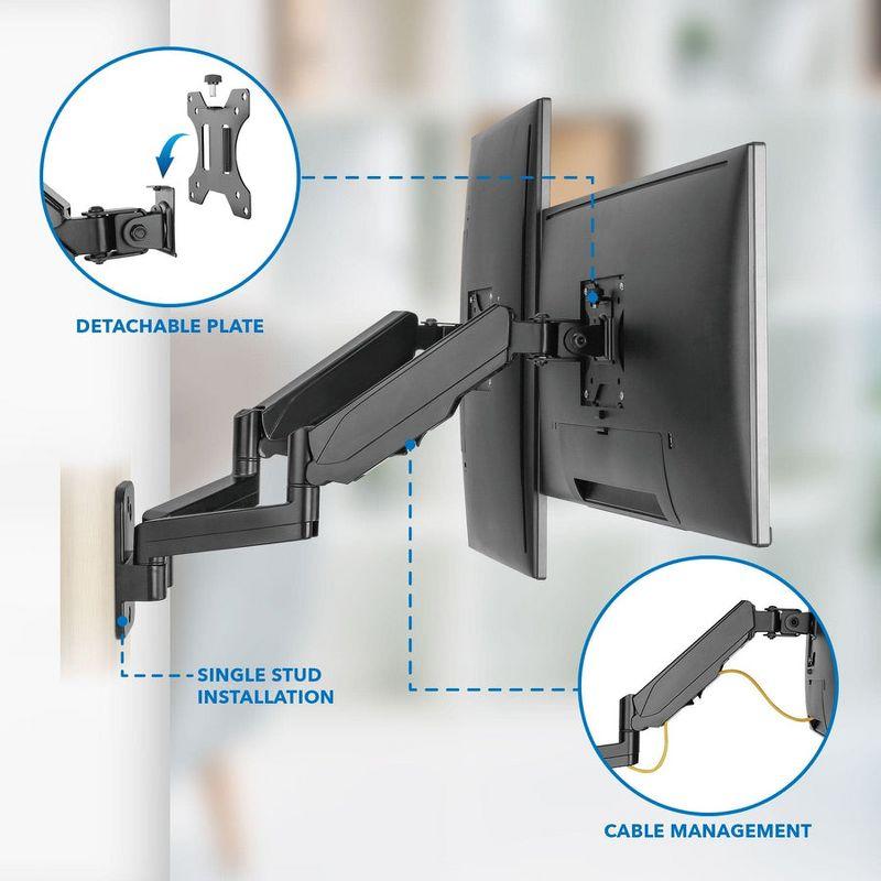 Mount-It! Height Adjustable Dual Monitor Wall Mount | Supports Monitors w/ 75x75mm and 100x100mm VESA Patterns & Screens 17" to 32" | Cable Management