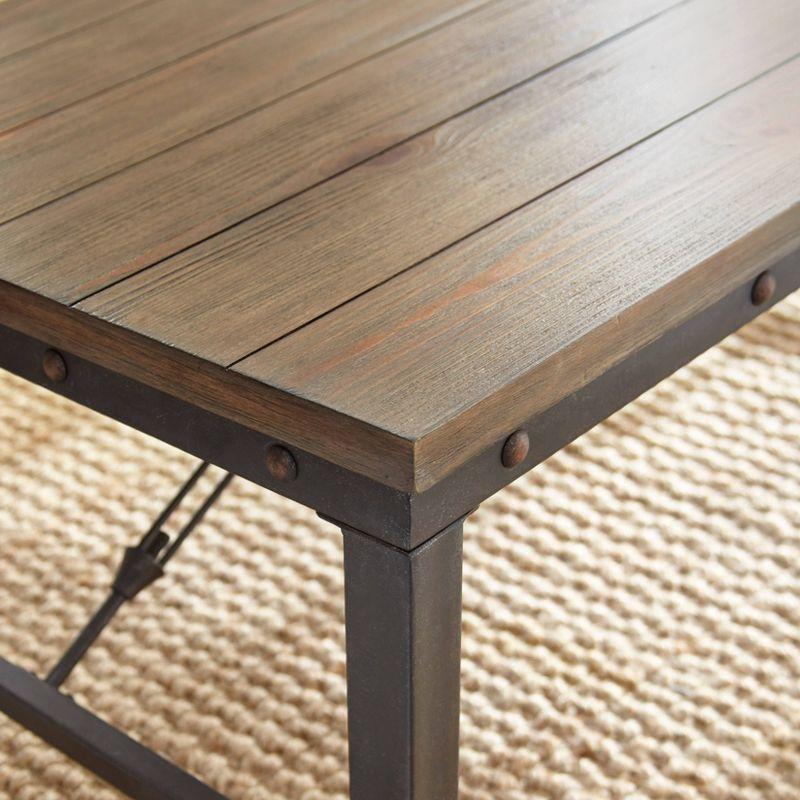 Jersey End Table Antique Oak - Steve Silver Co.: Industrial Style, 24-Inch Height, Pine Veneer, Iron Stretchers